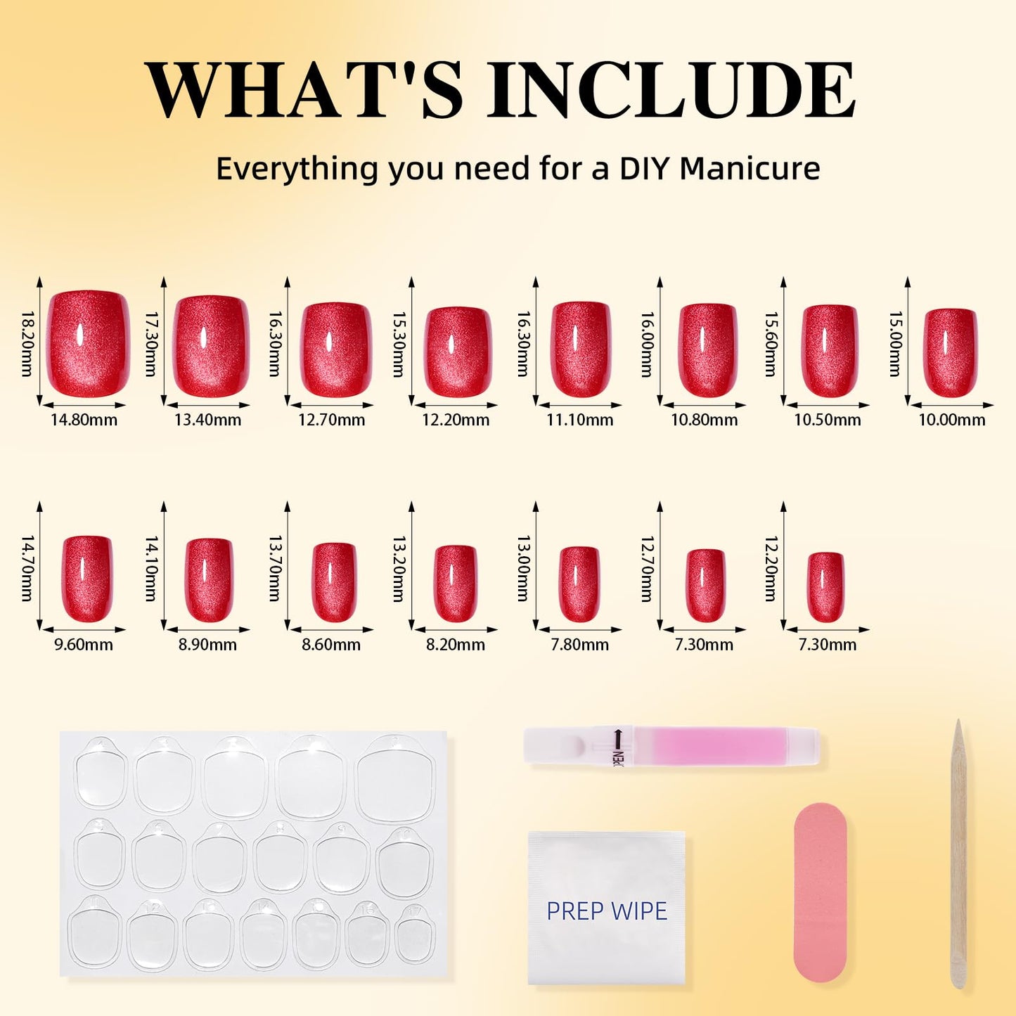 Leefrei Red Cat Eye Press On Nails - Short Square Press on Nails Crimson Nails Press Ons for Women Glossy Fake Nails Kit with Glue, DIY Glue on Nails Short in 15 Sizes - 30pcs, Velvet Red