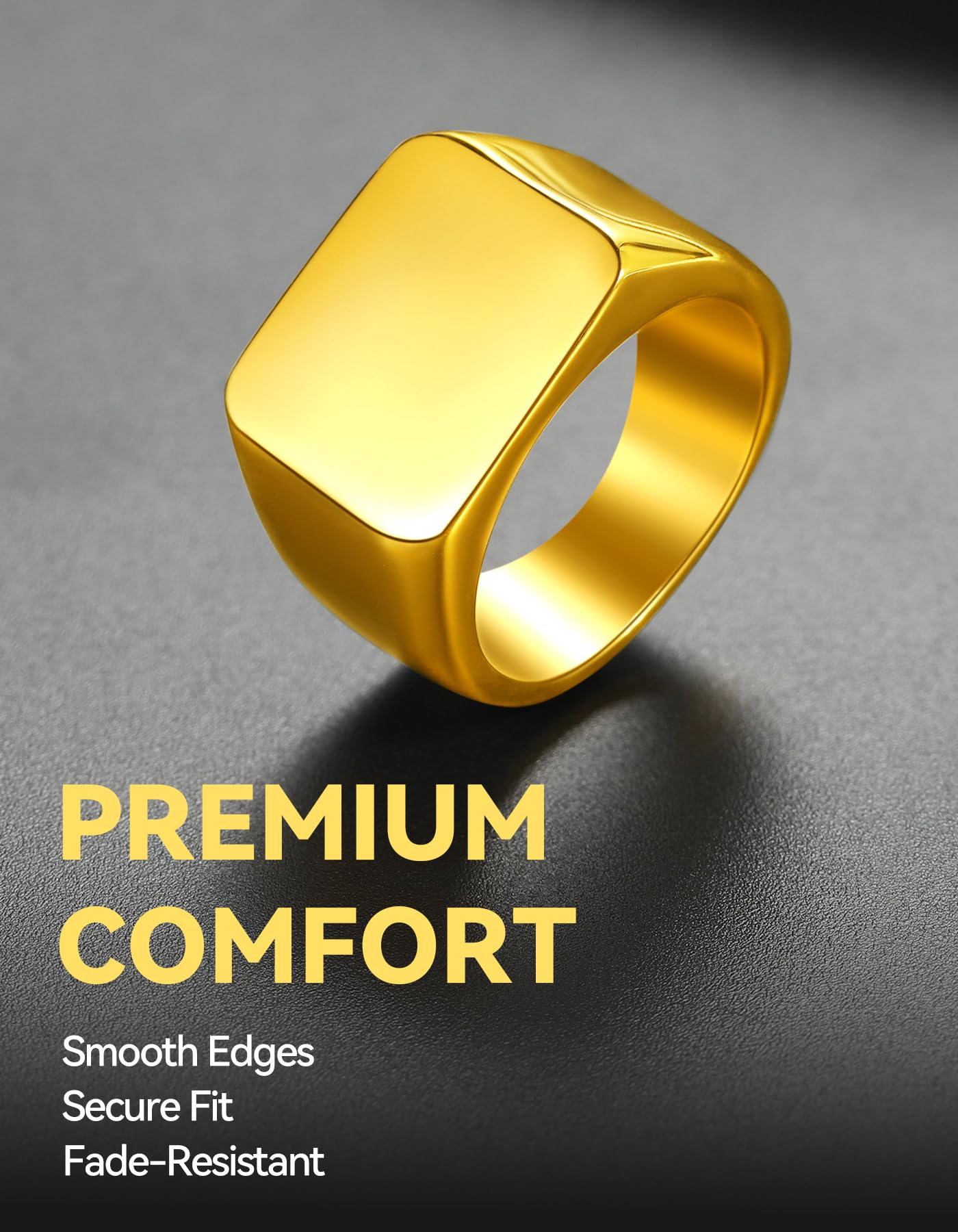 ChainsHouse Signet Biker Rings Solid Polished 18K Gold Cool Finger Ring for Men, Size 7