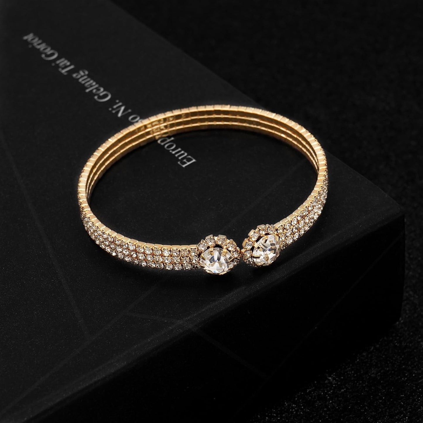 Tidefire Rhinestone Tennis Cuff Bracelet for Women Crystal Bridal Bangle for Prom Wedding Party Dating (1213 Gold)