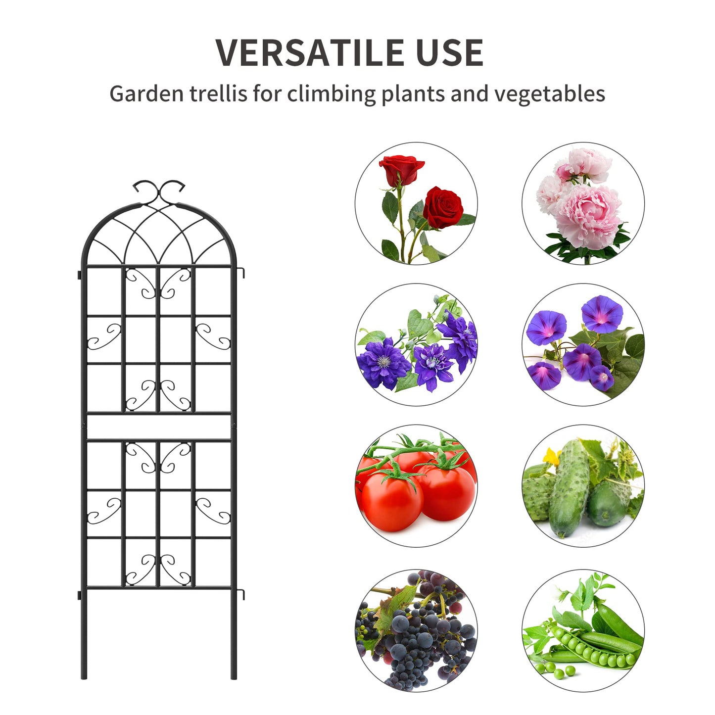 Ultym 2 Pack 71x20in Garden Trellises, Butterfly Black Metal Coated Rustproof Trellis for Climbing Plants Outdoor, Roses, Vegetables, Vines, Cucumbers