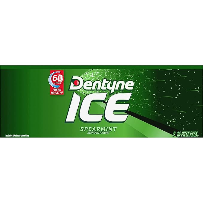 Dentyne Ice Spearmint Sugar-Free Chewing Gum, 9 Packs of 16 Pieces (144 Total Pieces)