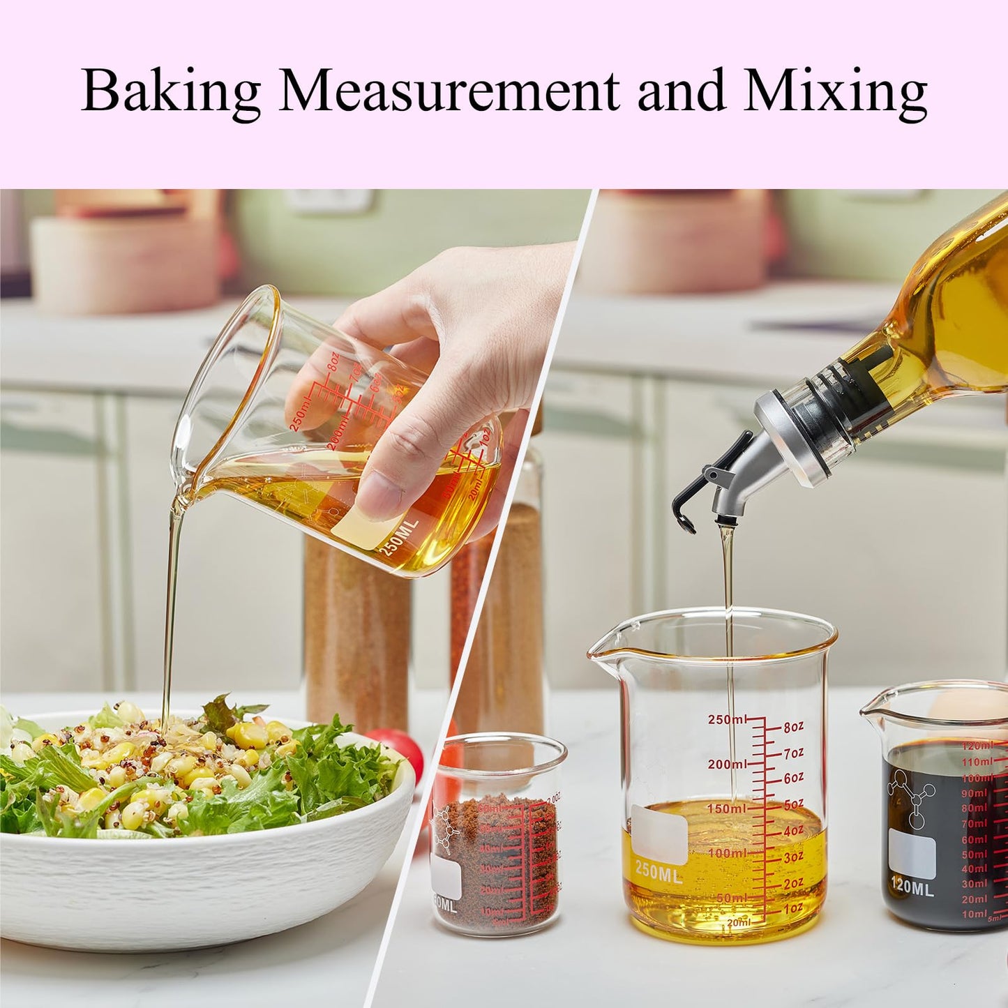 Ackers Mini Glass Measuring Beaker Set, Borosilicate, 2oz 4oz 8oz Measuring Cups