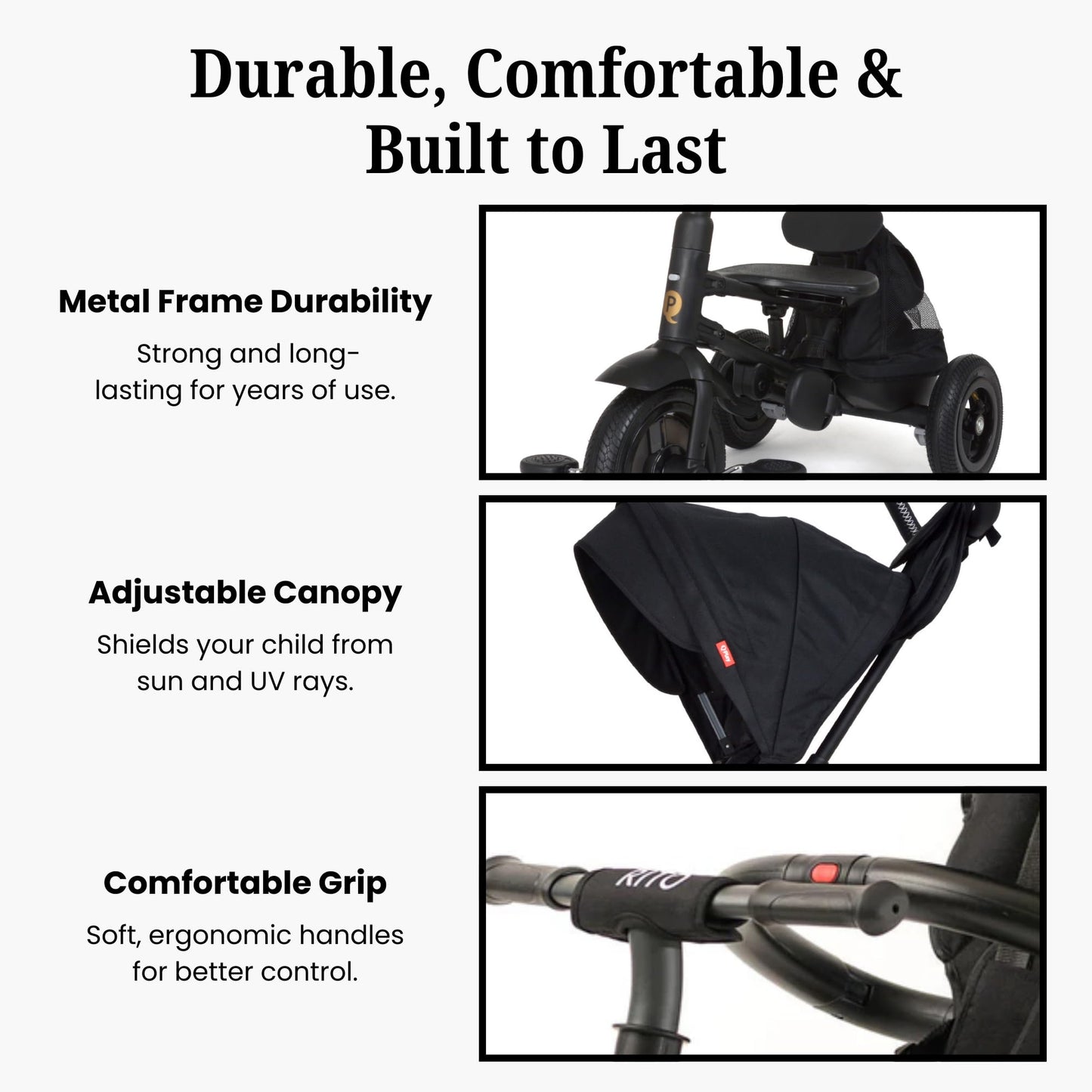 QPlay Rito - Premium Luxury Foldable Trike for Toddlers Featuring Leather touchpoints, Toddler Tricycle Stroller, Push & Fold Tricycle for Ages 12 Months to 5 Years, Midnight Edition