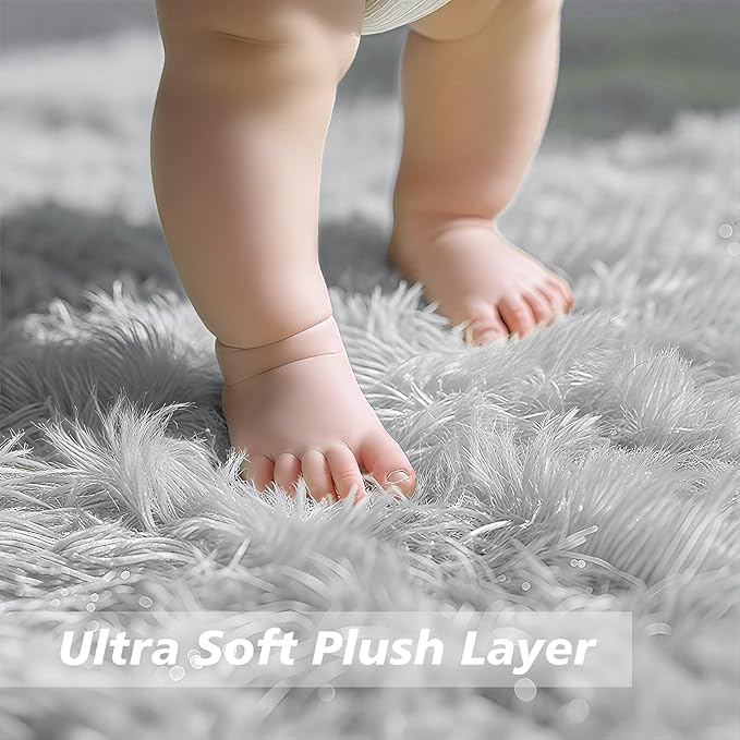 yulidayang Soft Round Area Rug for Kids Bedroom, Fluffy Fuzzy Shaggy Rug 4'X4'for Living Room, Non Slip Circle Plush Rug for Girls Room Nursery Dorm Decor,Light Grey