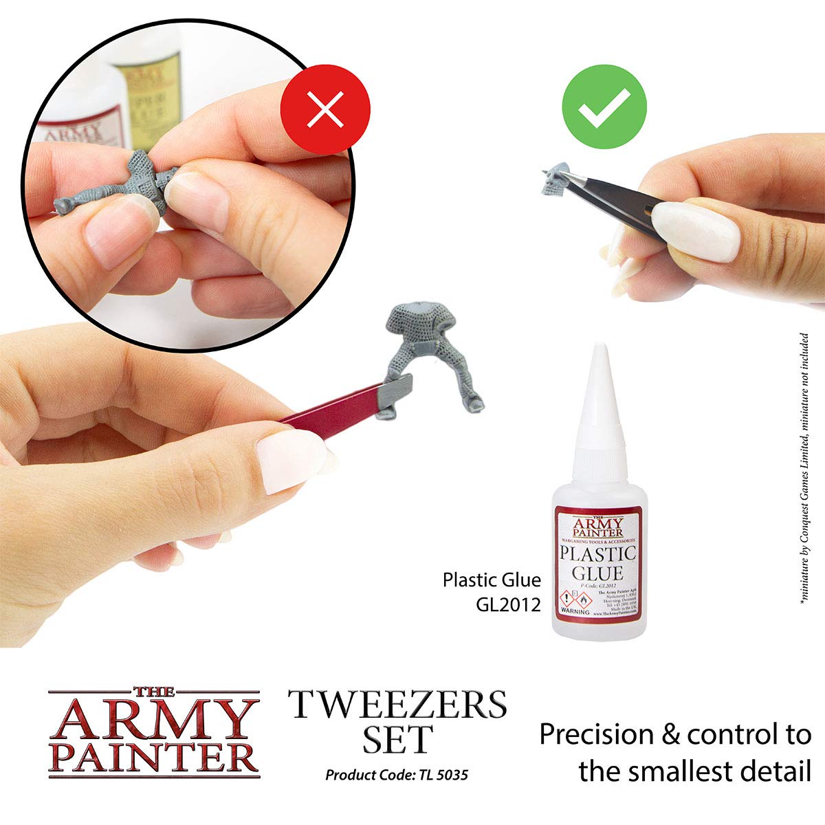 The Army Painter 2-Piece Precision Tweezers, Set of Slant & Pointy Tweezers, Craft Tweezers Precision Fine Point for Assembling Miniatures, Small Crafting Tweezers: 95mm Flat Tip & 103mm Pointy Tip