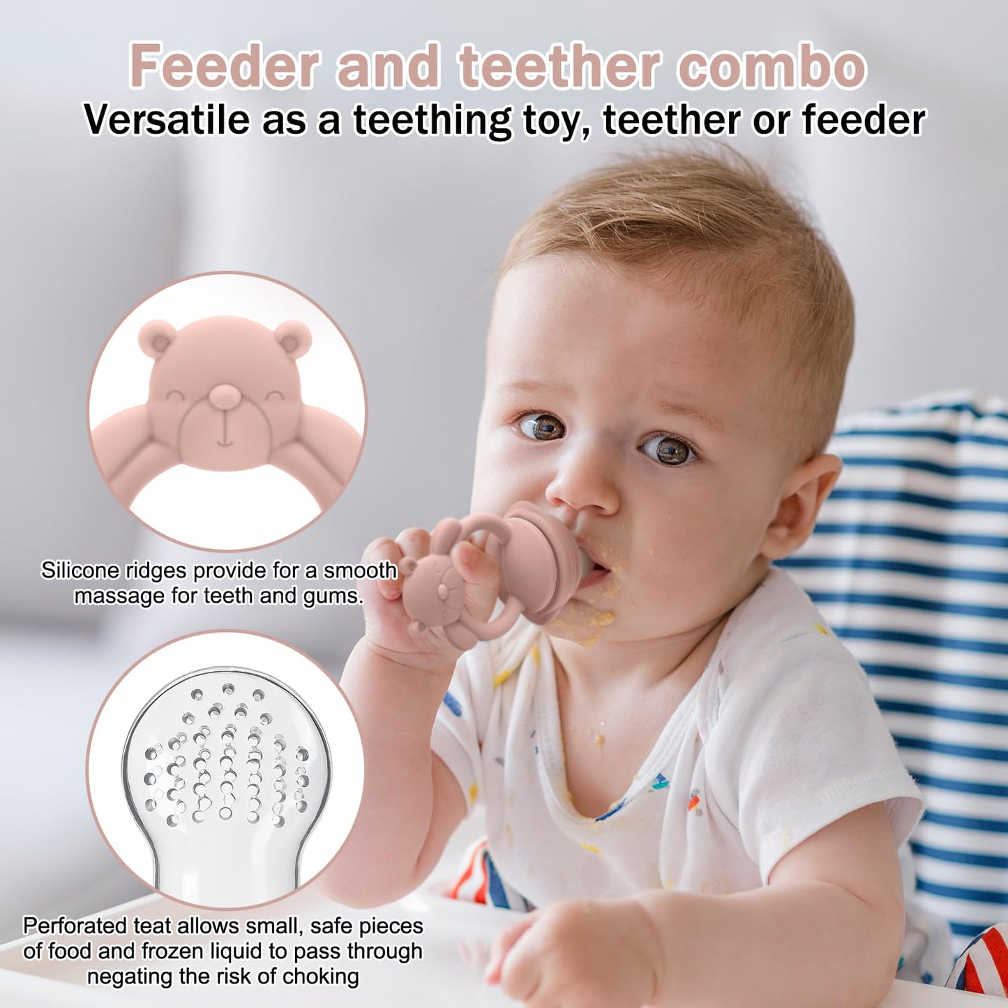 MISSLILI Baby Silicone Fruit Food Feeder Pacifier & Breastmilk Popsicle Freezer Molds,BPA Free Baby Food Storage Containers Frozen Ice Tray for Baby Feeding Safely, Infant Fruit Teething Toy (Pink)