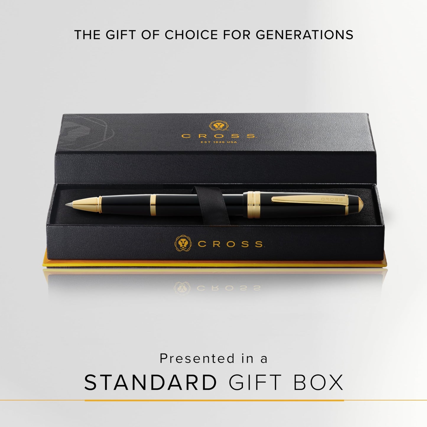 Cross Bailey Light Polished Black Resin and Gold Tone Rollerball Pen - Professional Pen for Effortless Writing - Journaling, Note-Taking & More - Black Ink - Easy Handling - Includes Gift Box
