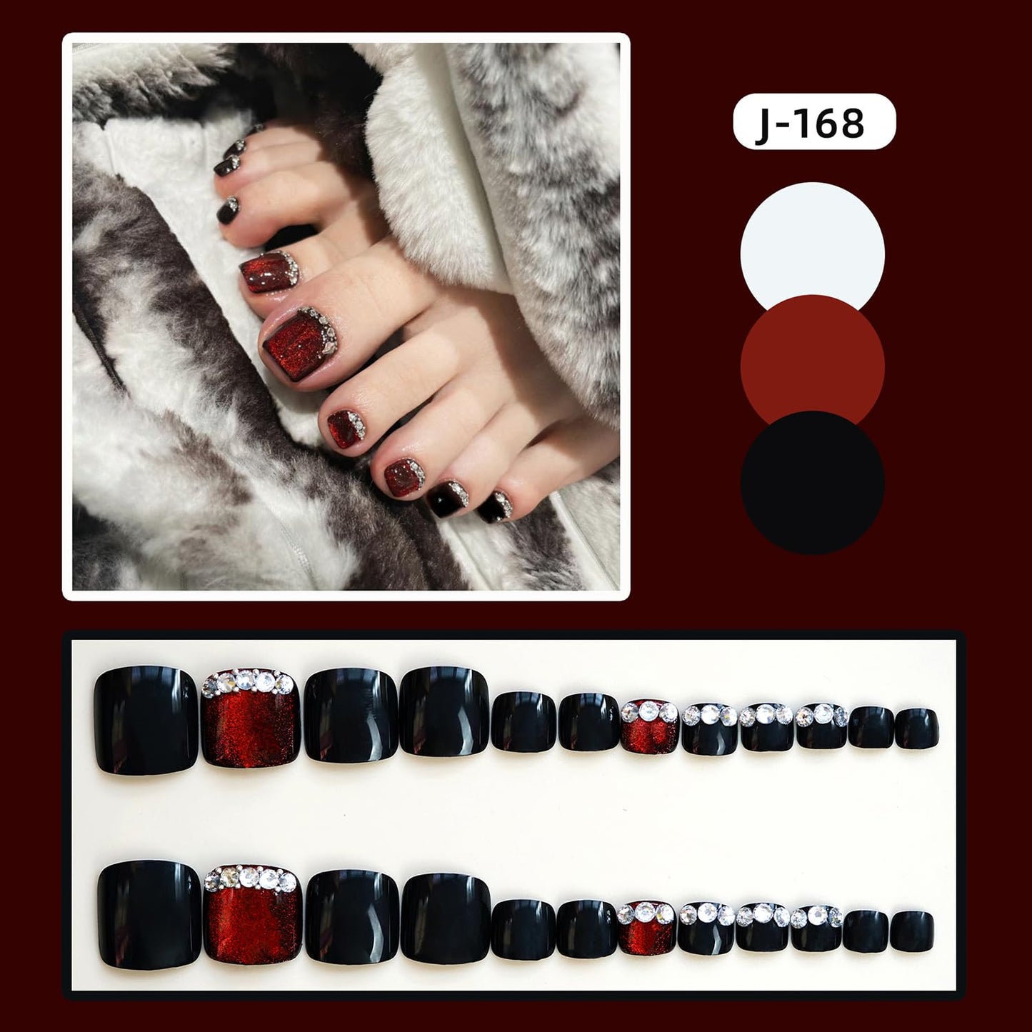 Vezocim Cat Eye Color False Toenails Sets, Press on Toenails Coffin with Rhinestone Designs, Full Cover Artificial Acrylic Fake Nails for Toe, Glue on Toenails with Charm, Stick on Toe Nails for Women