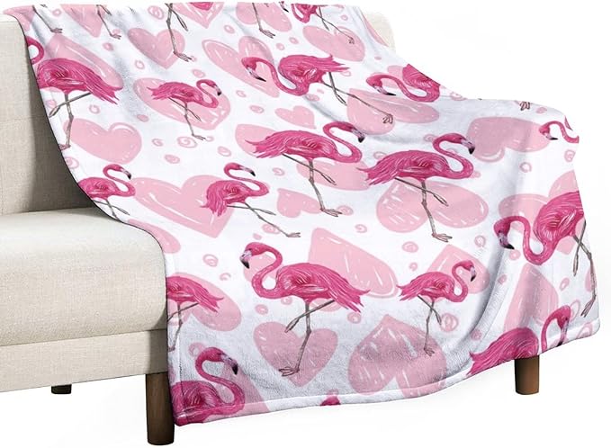 Flamingo Blanket Gifts - 30 x 40 Inches Cute Flamingo Throw for Girls - Light Pink Soft Fuzzy Plush Blankets for Couch