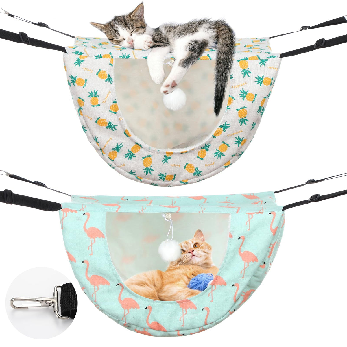Unittype 2 Pieces Cat Cage Hammock Hanging Pet Bed, 2 Styles, Pineapple