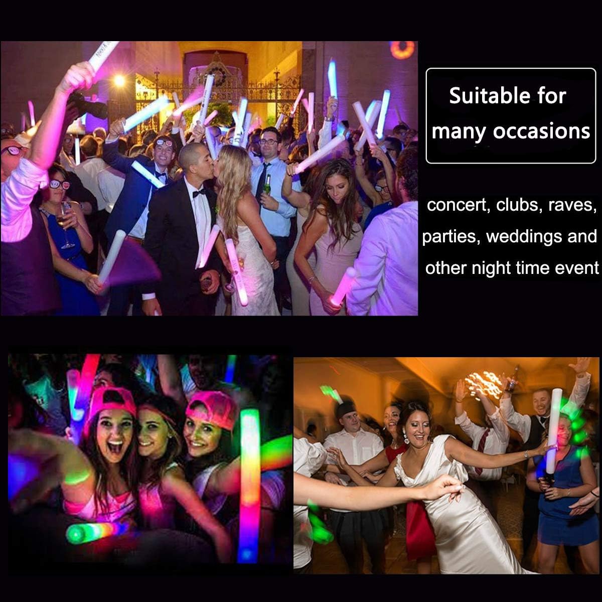 Glow Sticks Bulk - 100 Pcs LED Foam Sticks Glow in the Dark Party Supplies with 3 Modes Flashing Effect, Glow Batons Party Favors for Party Wedding Birthday Concert Halloween Christmas
