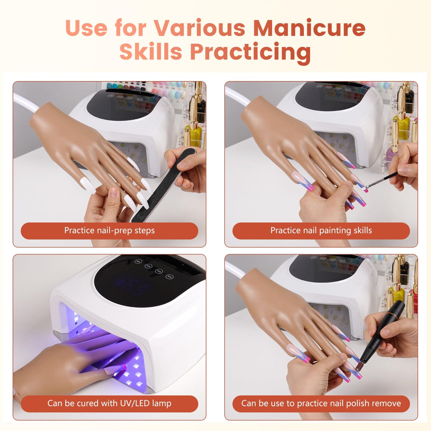 Wilfniee Practice Hand for Acrylic Nails: Nail Tips Won't Fall off From Fake Nail Practice Hand - Flexible Nail Mannequin Hand Practice for Beginners