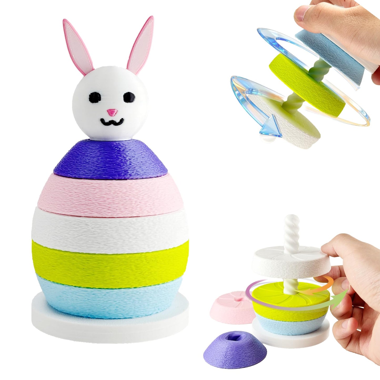 HQZBPT Spinning Stacking Toys Rainbow Rabbit Egg Montessori Sorting & Stacking Toys for Kids, Ages 6 Months to 3 Years