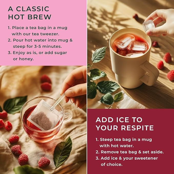 Gya Tea Co Raspberry Herbal Tea Bags (100 Bags) - Caffeine Free with a Tangy Flavor for All Day Comfort, Calming, Relaxing & Nourishing - Fruit & Herbal Blends