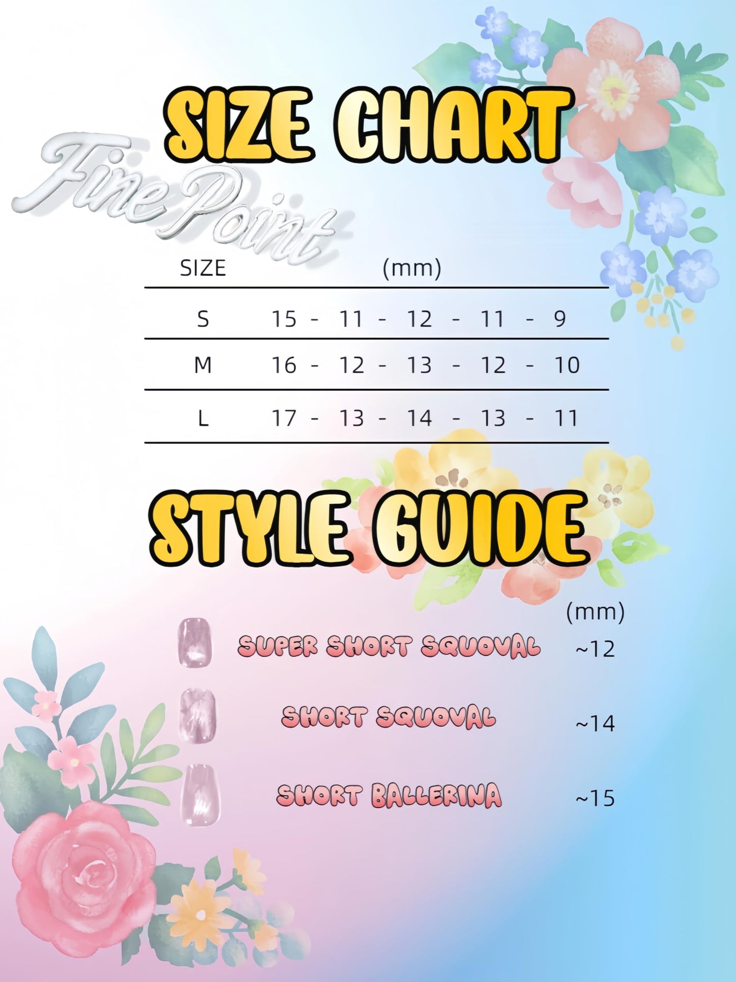 Fine Point Gallery Bloom Press On Nails, 10pcs Short Squoval for Hands, Handmade Floral & Stripe Mix with Gold Frame Accents, Reusable Glue On False Nails (Size Medium)