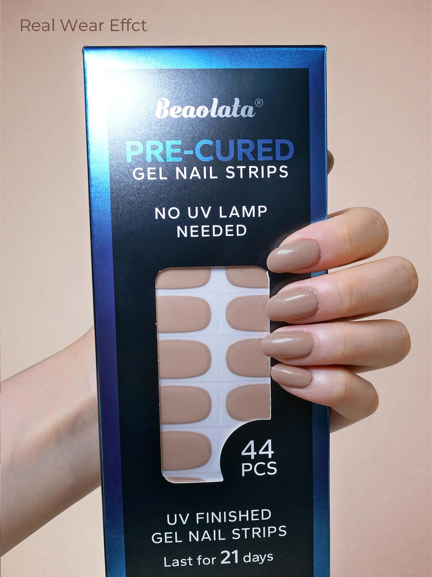 Beaolata Real Gel Nail Strips (No UV Light Needed) - 44Pcs Salon Quality Nail Stickers - Long Lasting Polish Wraps for Women, Easy Apply & Remove (Minimal Nude)