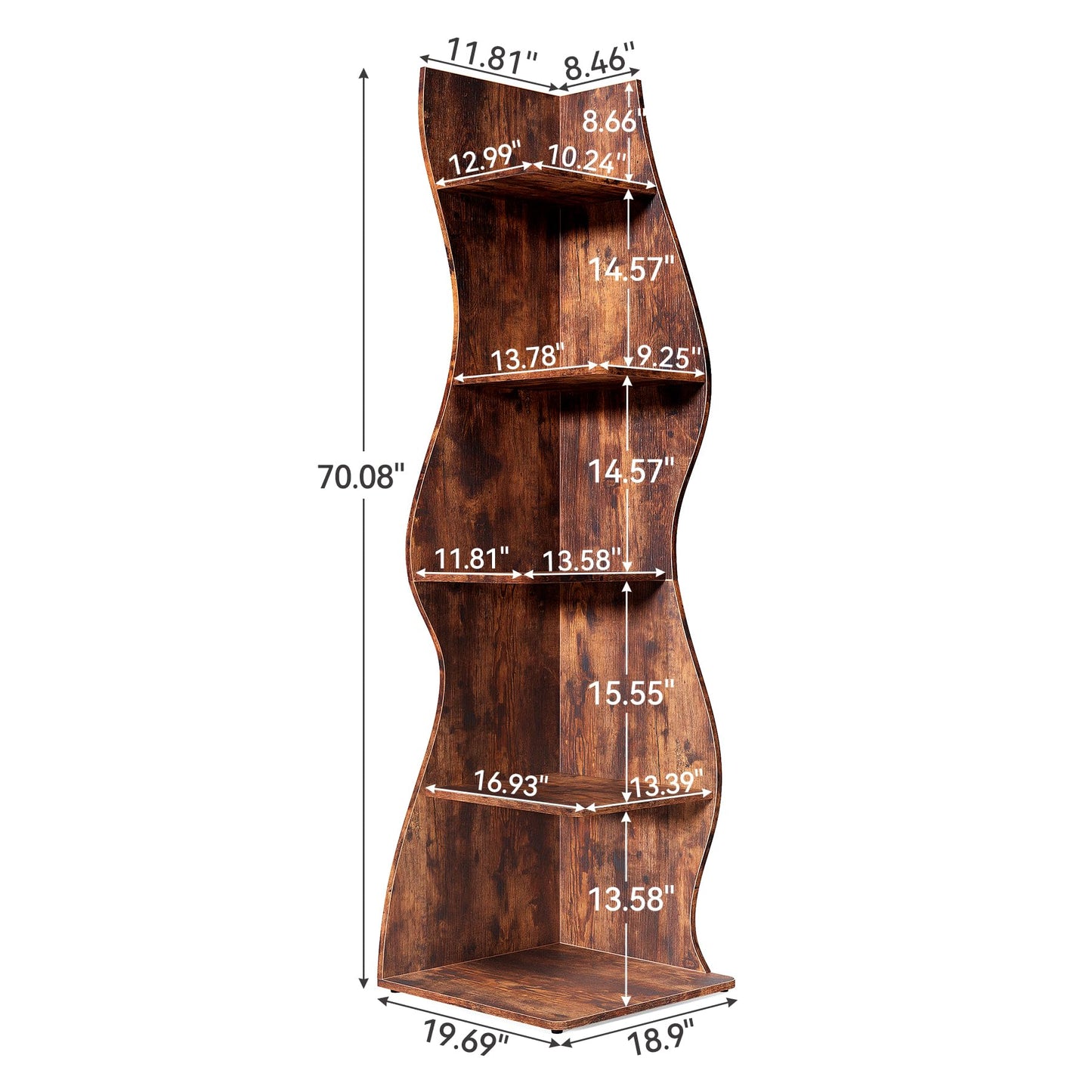 LITTLE TREE Small Corner Shelf, Modern 5-Tier Wall Corner Bookshelf, Stylish Bookcase Storage Rack for Small Space, Living Room, Bedroom
