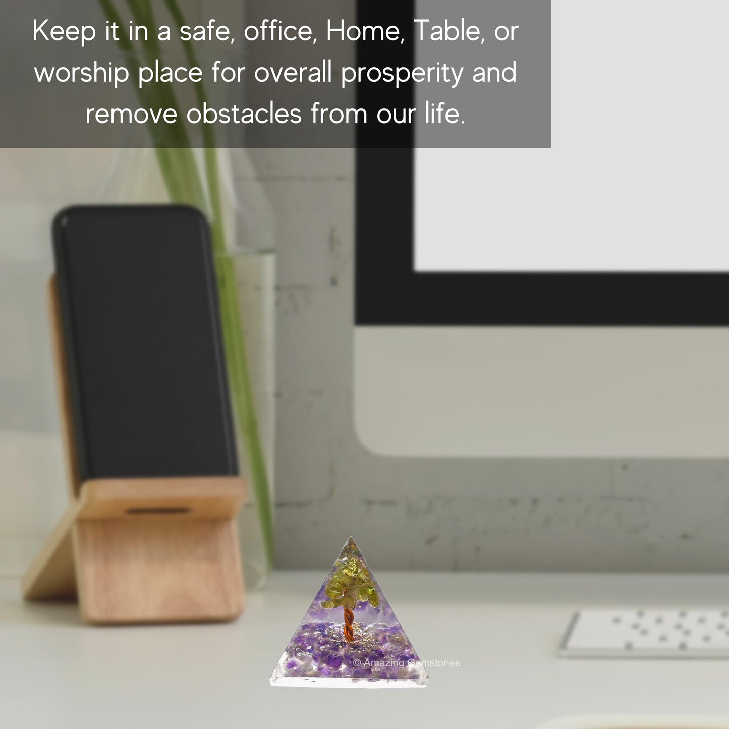 Amazing Gemstone Amethyst with Peridot Tree Orgone Pyramid - 30mm Small Orgonite Pyramids with Crystals and Healing Stones - Authentic Organite Gifts