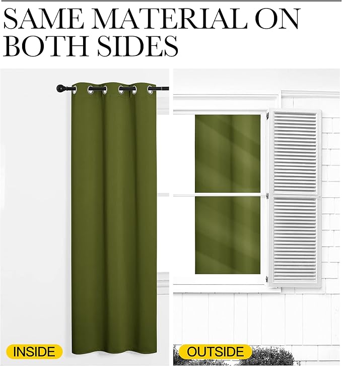 NICETOWN Olive Green Blackout Curtains 96 inches Length for Living Room, 2 Panels, 55" Wide, Thermal Insulated Long Drapes for Large Window