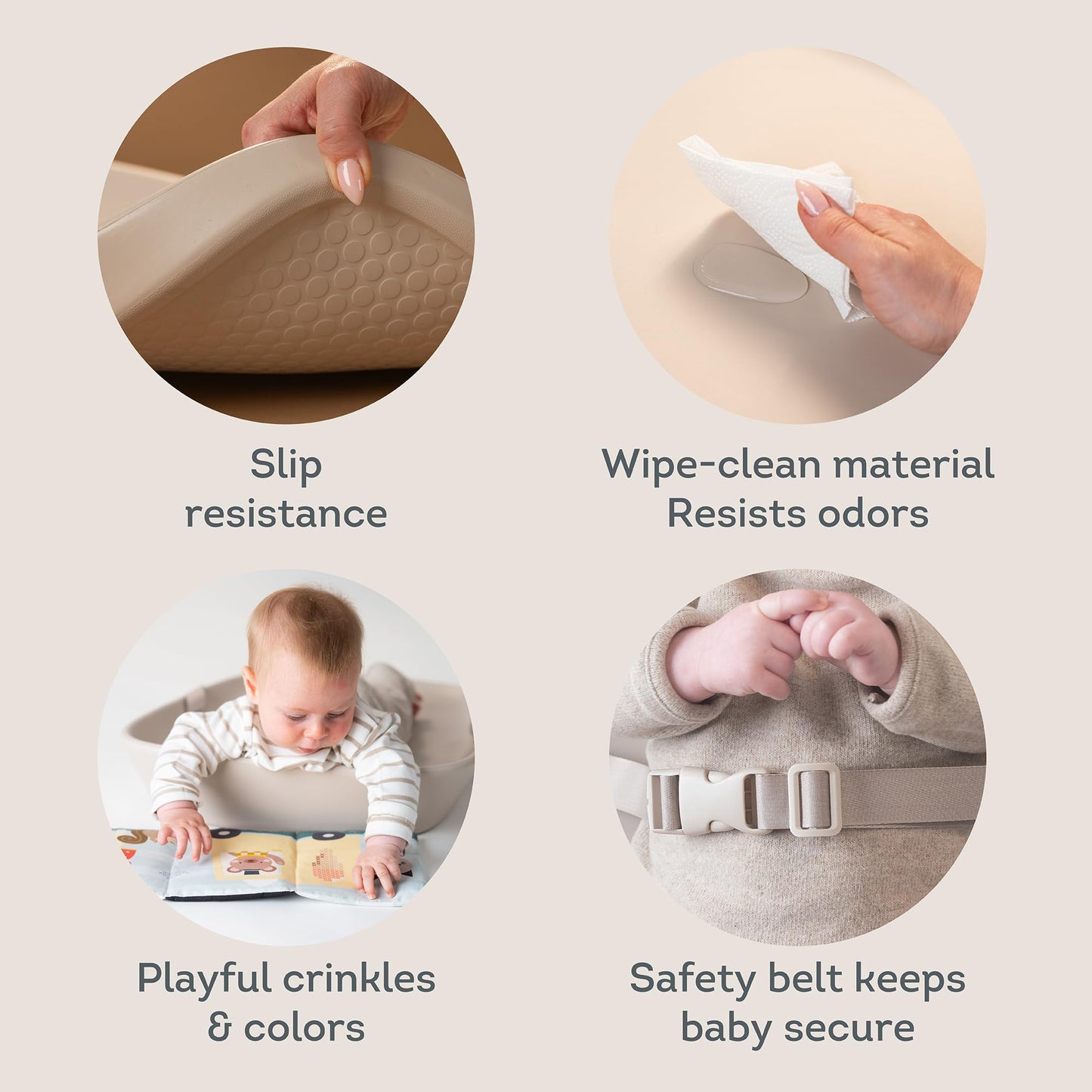 Taf Toys Baby Changing Pad & Crinkle Book - Interactive, Waterproof, Wipeable Changing Table Pad - Diaper Changing Pad for Dresser with Removable Safety Strap, Easy to Clean & Non-Slip Waterproof