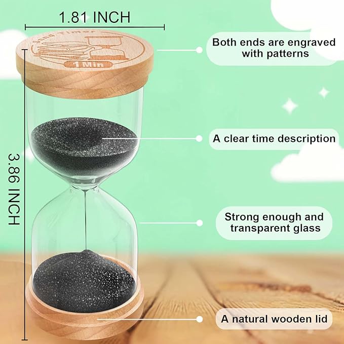 10 Minute Sand Timer, Wooden Hourglass Sand Clock, Small Wood Black 10 Min Hour Glass, Sandglass for Brushing Teeth, Reloj De Arena, Classroom, Game, Kitchen, Home, Office
