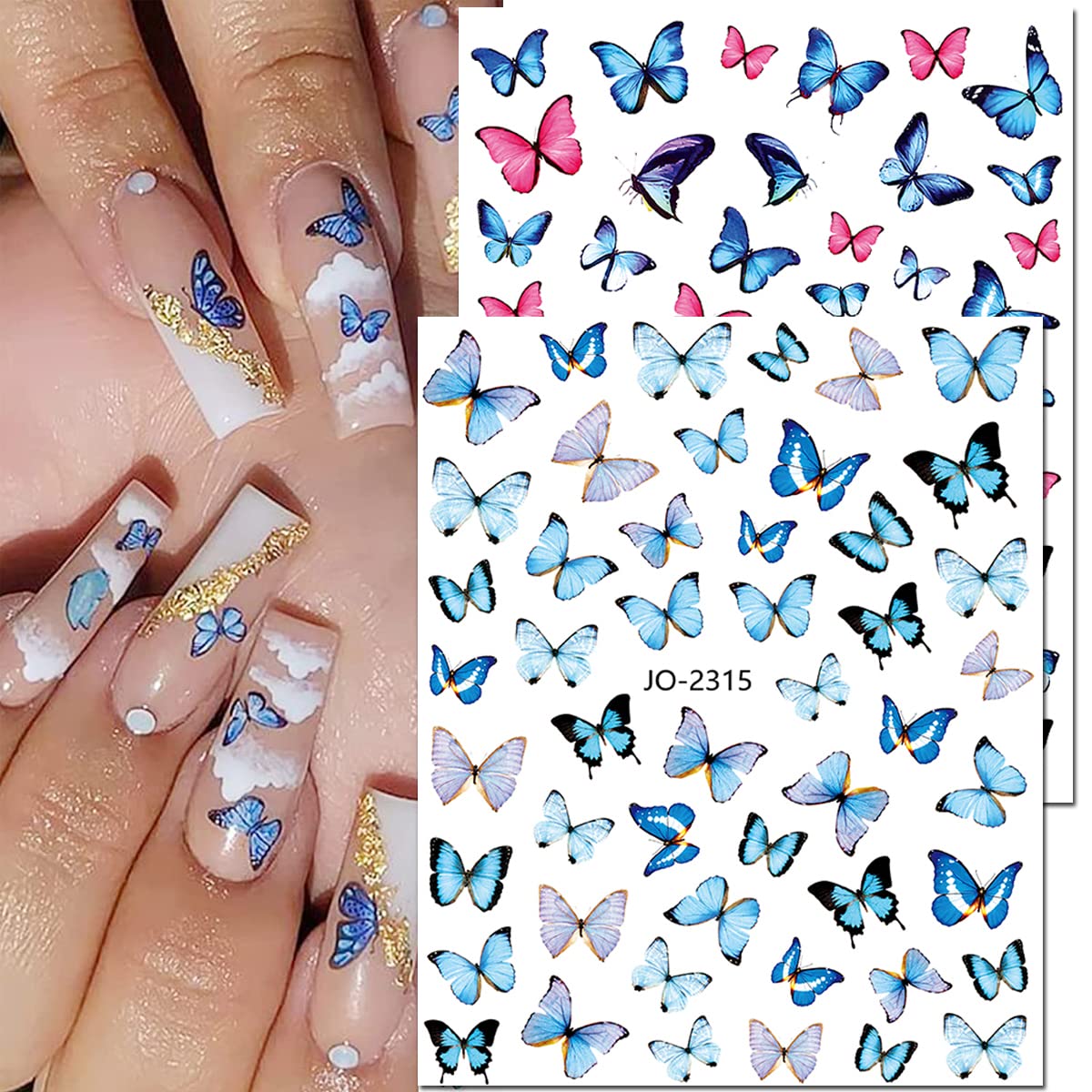 Butterfly Nail Art Stickers, 3D Decals - Self-Adhesive Butterflies Wing Designs for Women, DIY Nail Decoration