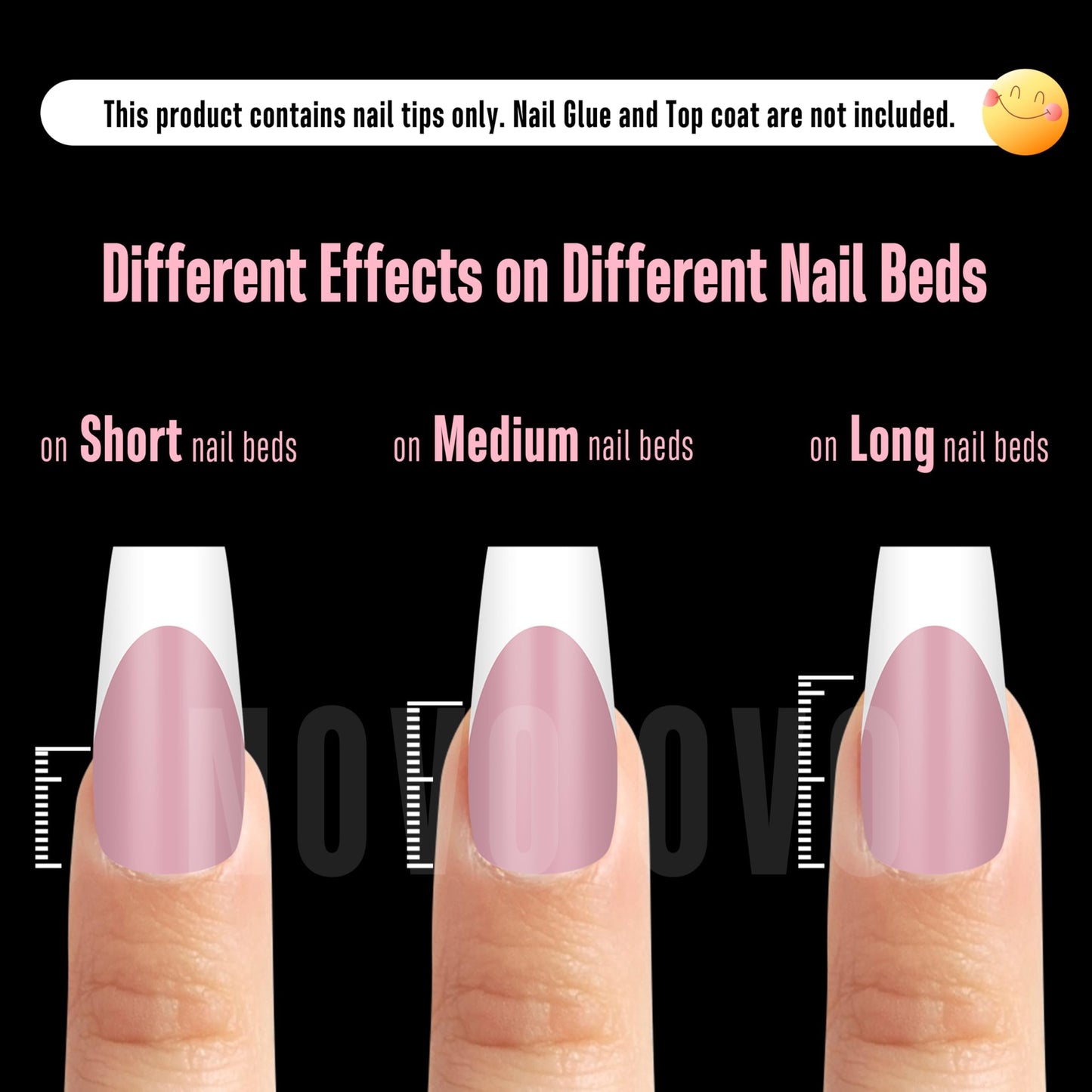 NOVO OVO White French Tip Medium Coffin Nail Tips Press on, BERRY PINK, Extra Thick Soft Gel Fake Nail Acrylic Extension, Need Builder Gel Top Coat, No Glue Included, for Salon DIY 15 Sizes x 240 pcs