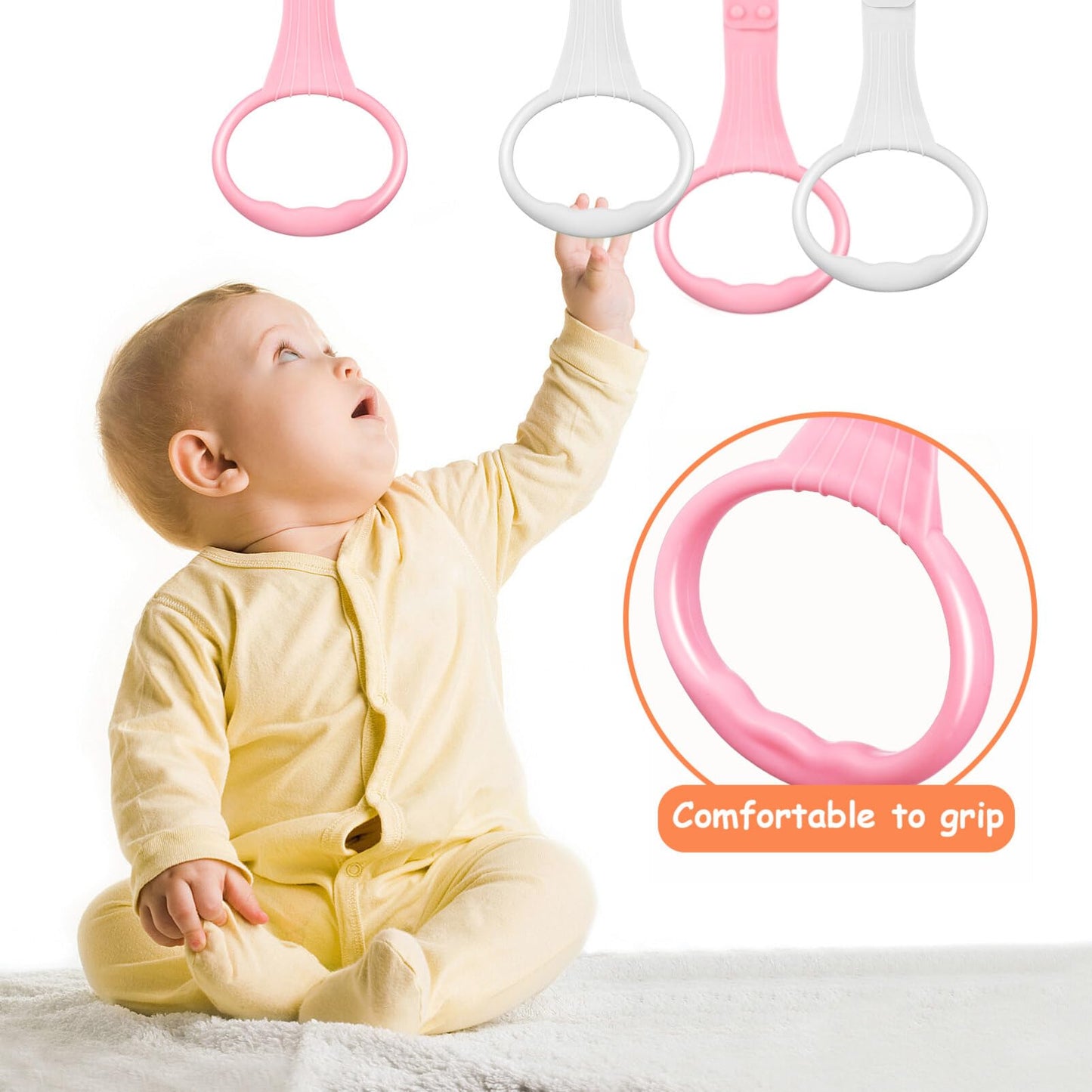 TOYANDONA Pull up Rings 4 Pack Toddler Rings Plastic Pull Handles for Infant Standing and Walking Training Easy Install Accessories