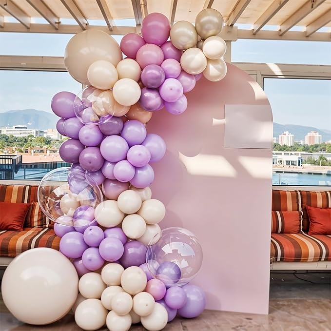 Purple and White Balloons, 12 Inch Pastel Purple Beige Cream White Clear Latex Balloon for Girls Birthday Bachelorette Party Bridal Baby Shower Party Decorations Supplies