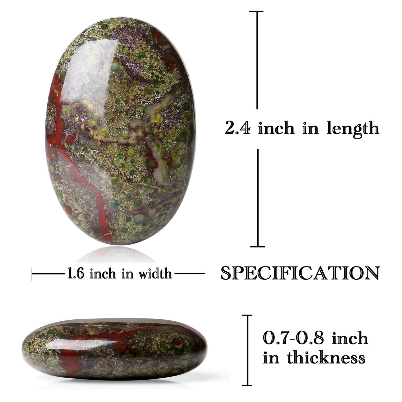 MAIBAOTA 2.4" Large Bloodstone Crystals Stone Polished Palm Stone Healing Crystals 0.7" Thick Natural Reiki Gemstone Worry Stone Energy Balancing Anxiety Stress Relief Meditation 1 Pc