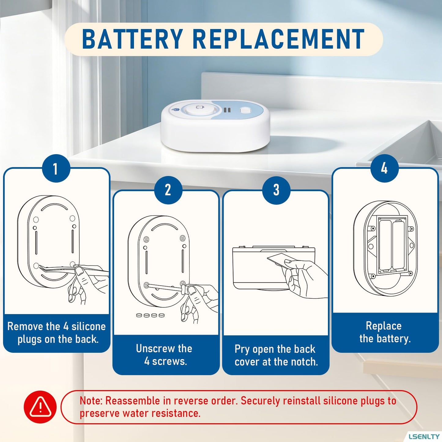 LSENTLY Water Leak Detector Supports 5 Years Standby Time, LED Indicator & 100dB Leak Alarm & Low Battery Reminder Water Alarm, IP66 Waterproof for Home, 3 Pack (Cannot Connect Wi-Fi)