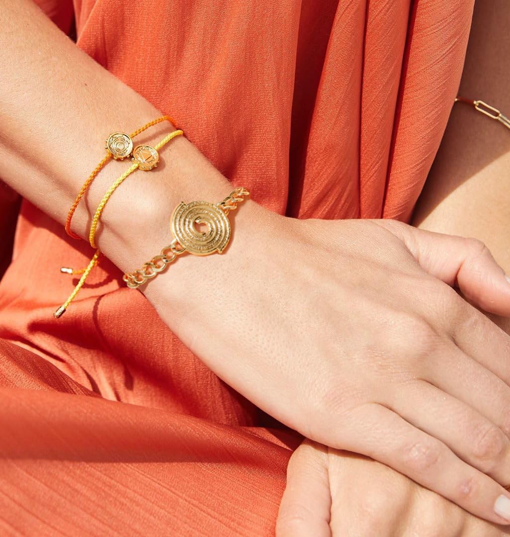 SOFYBJA Dainty 18K Gold Plated Spiral Disc Cuban Link Bracelet for Women Adjustable Bracelet Layered Handmade Jewelry