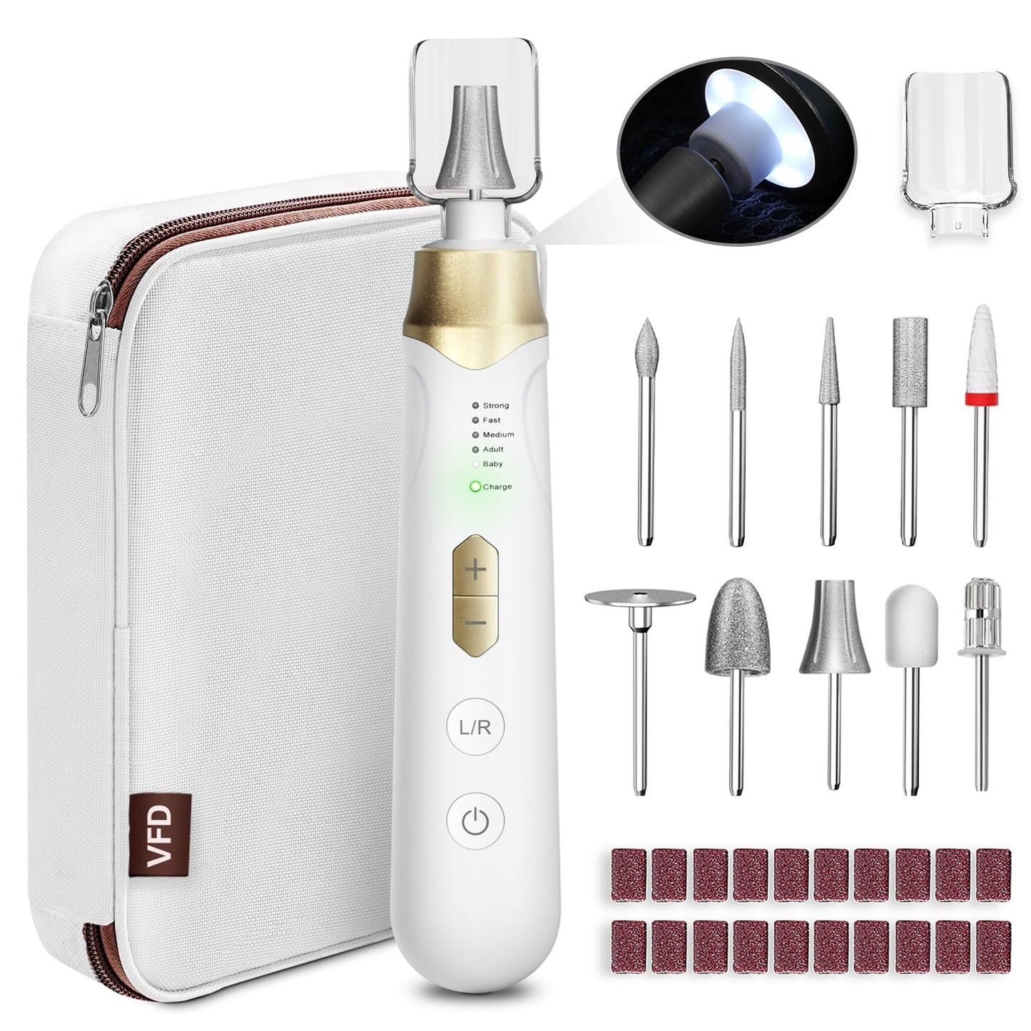 Electric Nail File Drill, Cordless 2000 mAh Rechargeable Nail Filer Electric, Portable Nail Dril Machine Drill for Nails Acrylic Manicure and Thick Toenails Buffer Grinder Care Professional (Golden)