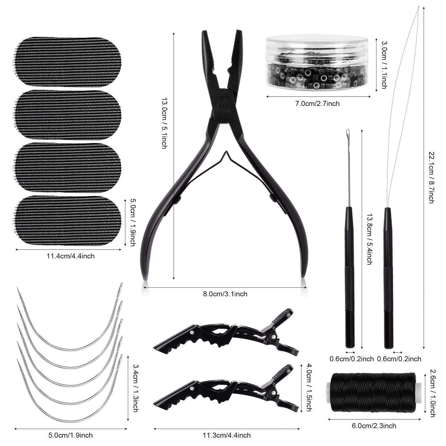 NEWISHTOOL Hair Extension Tool Kit - Silicone Micro Beads, Stainless Steel Beads Plier, Metal Bead Threader and Needle Pulling Hook for Beading Hair Extensions, Girls Cosplay Party Hair Styling Tool