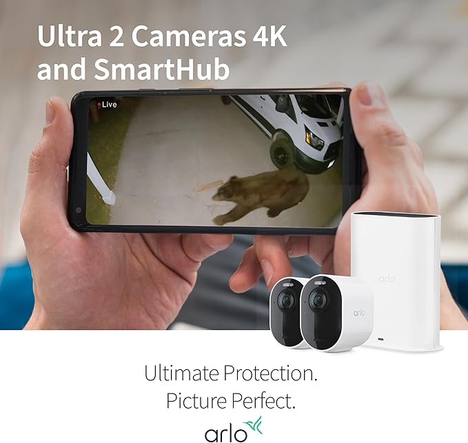 Arlo Ultra 2 Spotlight Camera 4K HDR (2 Cameras, SmartHub Included & Required) | Wireless Home Security Camera | Color Night Vision, Motion Sensor, 180º View, 2-Way Audio, White