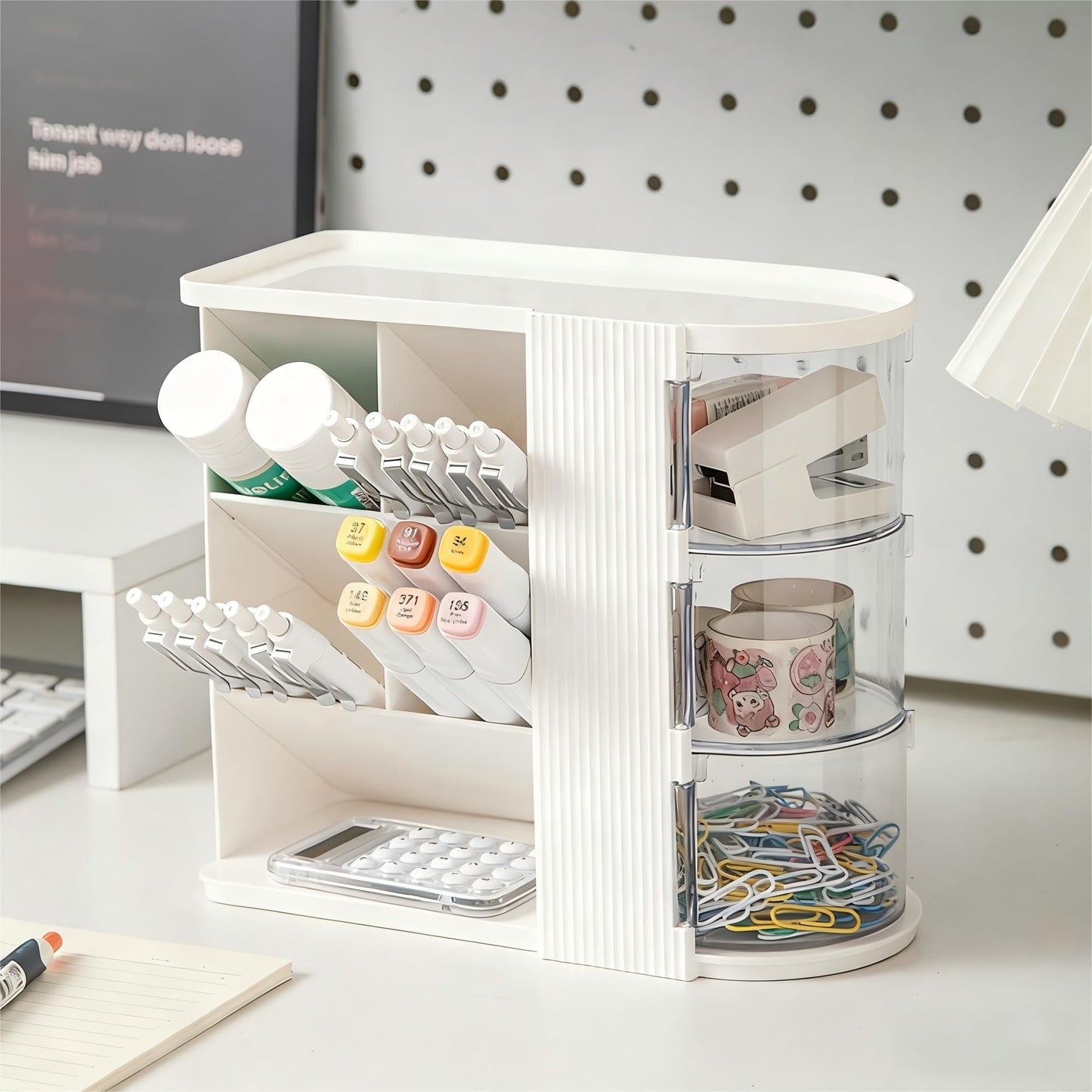 AevumTech Desk Organizer with Pen Pencil Holder for Desk, Pen Organizer with 3 Drawers, Multi-Functional Desk Organization Deals and Accessories Desktop Storage for Office Home Art Supplies (White)