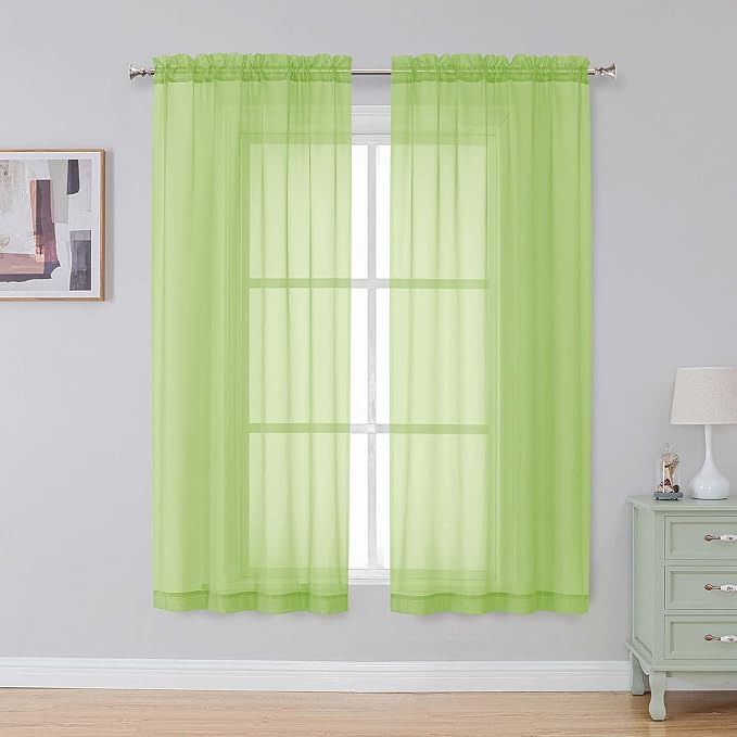 Simplebrand Lime Sheer Curtains 96 Inches Long, Light Filtering Rod Pocket Solid Color Window Sheer Curtain Panels, Elegant Curtains & Drapes for Living Room, Bedroom 2 Panels (Lime, 42" W x 96" L)