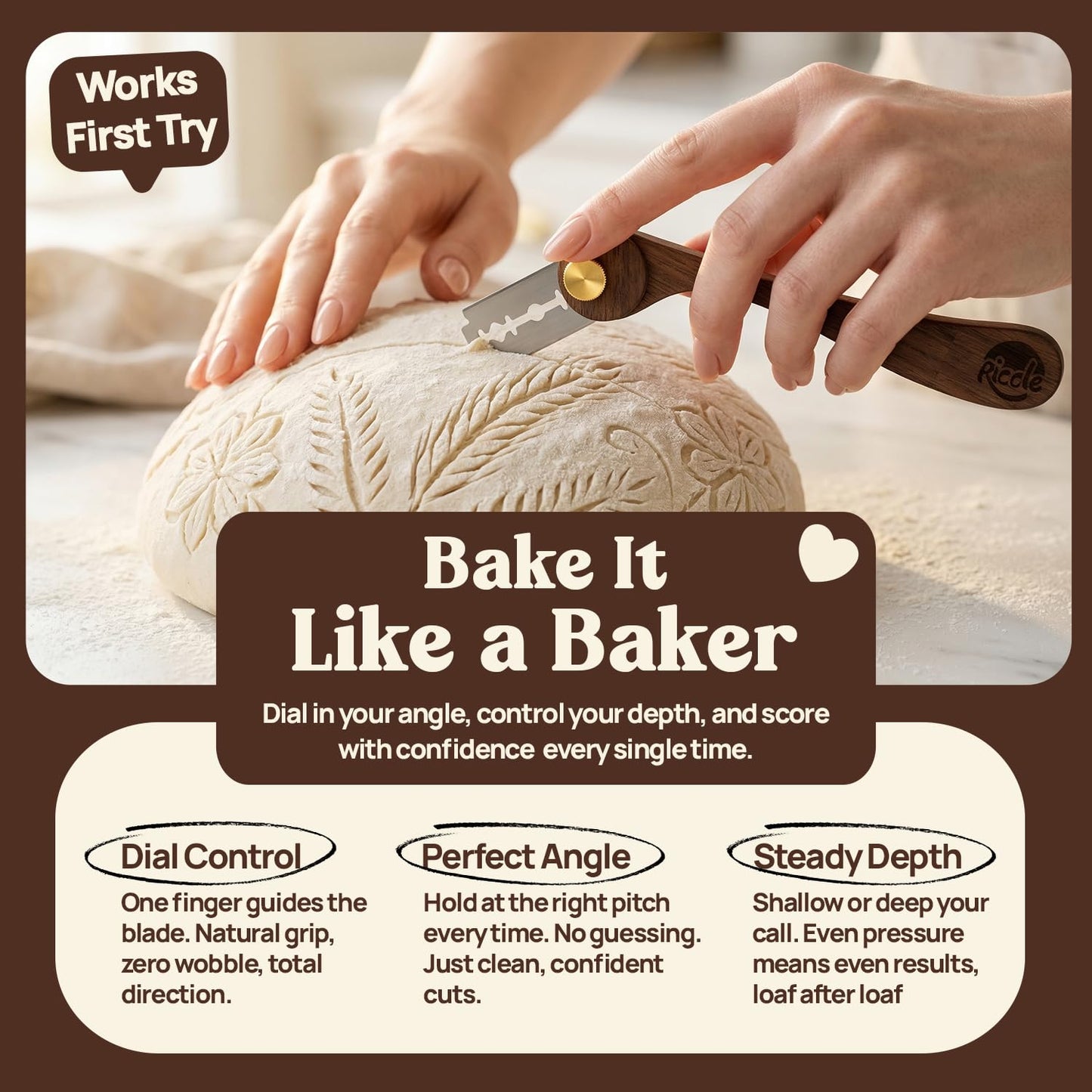 RICCLE Goose Bread Lame for Sourdough Bread, Walnut Wood Bread Scoring Tool with 15 Replacement Blades, Magnetic Safety Guard and Finger Sleeves for Artisan Baking