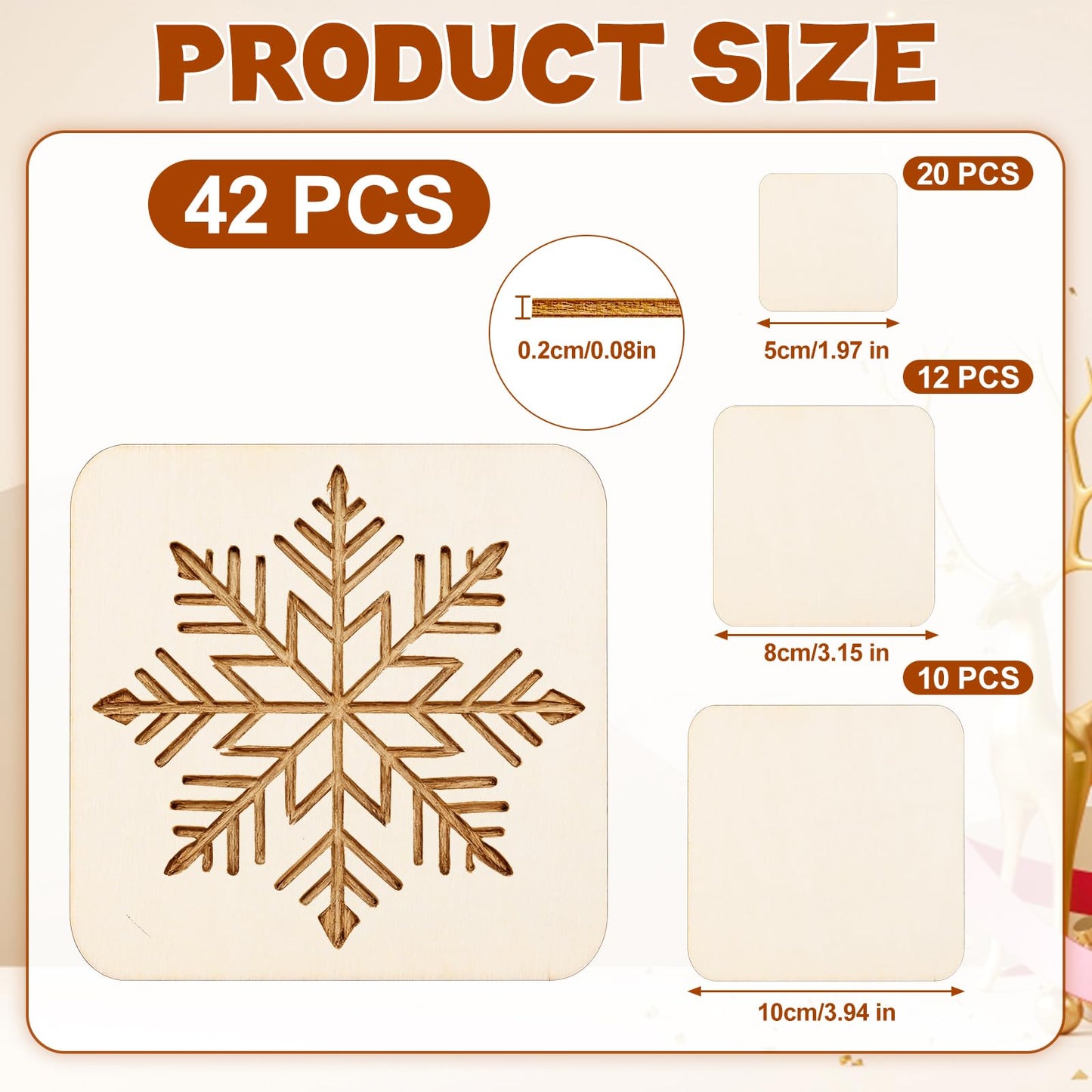 Meetory 42 Piece Unfinished Blank Wood Square,3 Different Size Wood Square Slices Cutouts for DIY Arts Craft Project, Pyrography Art, Painting Writing and Decoration(3 Sizes, 2", 3", 4")