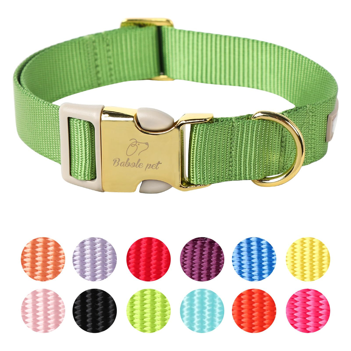Babole Pet Nylon Dog Collar - Adjustable Rose Red Soft Webbing Dog Collars for Small Medium Large Dogs Boy Girl Puppy Collar with Safety Metal Buckle M