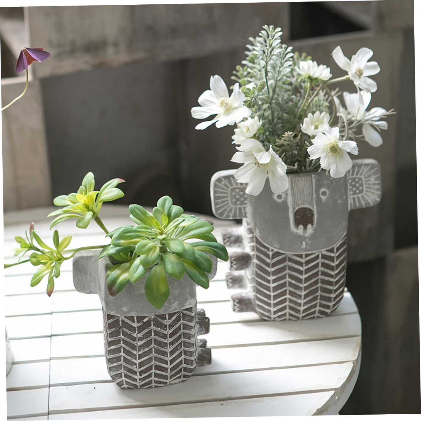 FONDOTIN 1pc Stylish Dark Grey Cement Flower Pot Creative for Garden Decor and Plant Holder Unique for Plant