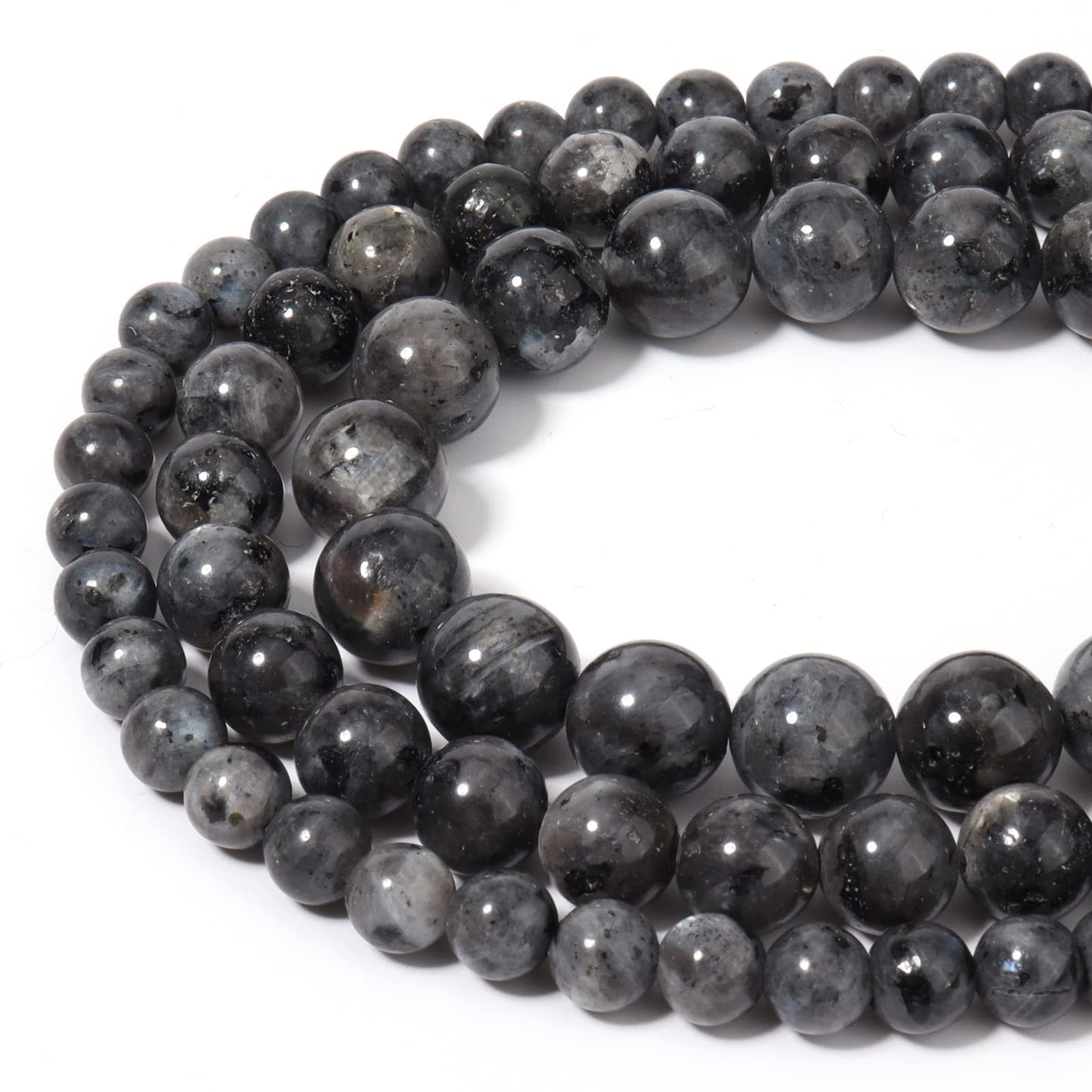45pcs 8mm Natural Stone Beads Black Larvikite Beads Energy Crystal Healing Power Gemstone for Jewelry Making, DIY Bracelet Necklace