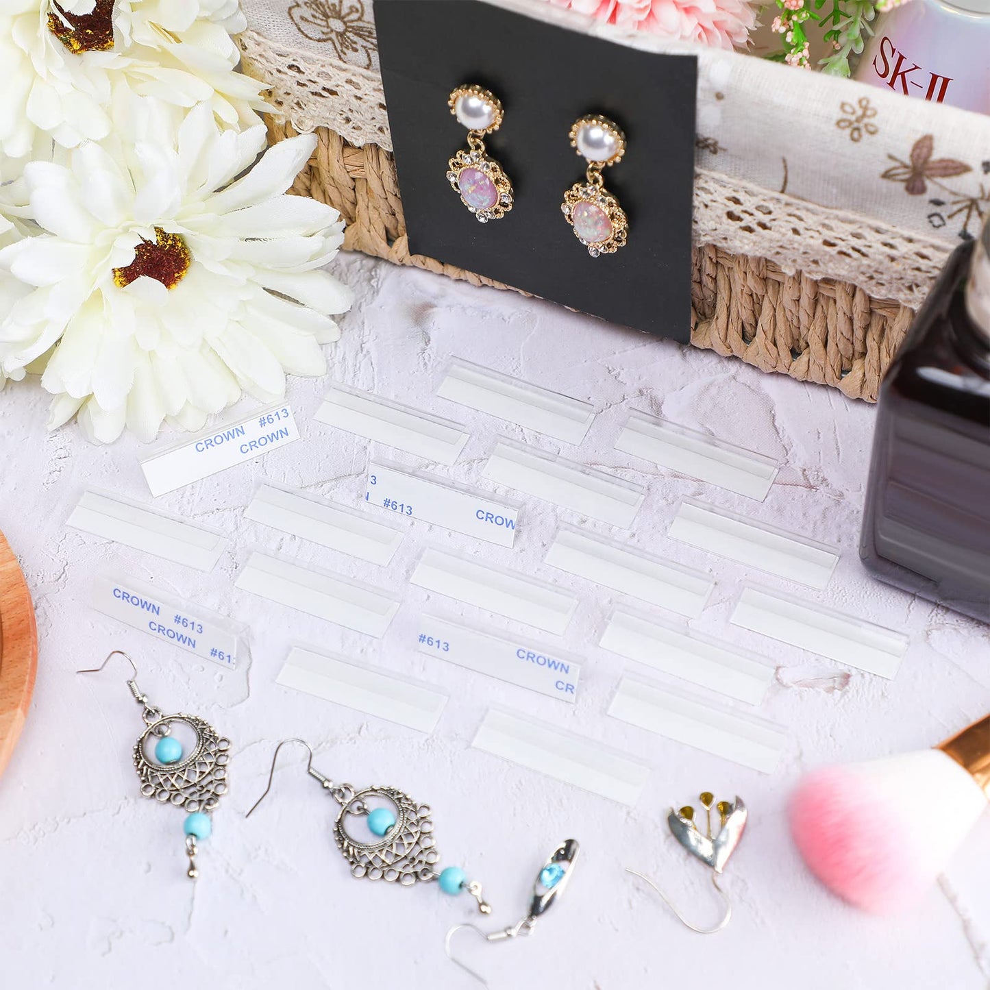 Tatuo 450 Pcs Earring Card Adapter Bulk Self Adhesive Lip Adapter Plastic Lip Hanger for Earring Card Necklace Jewelry Display, 1.54 x 0.43 inch