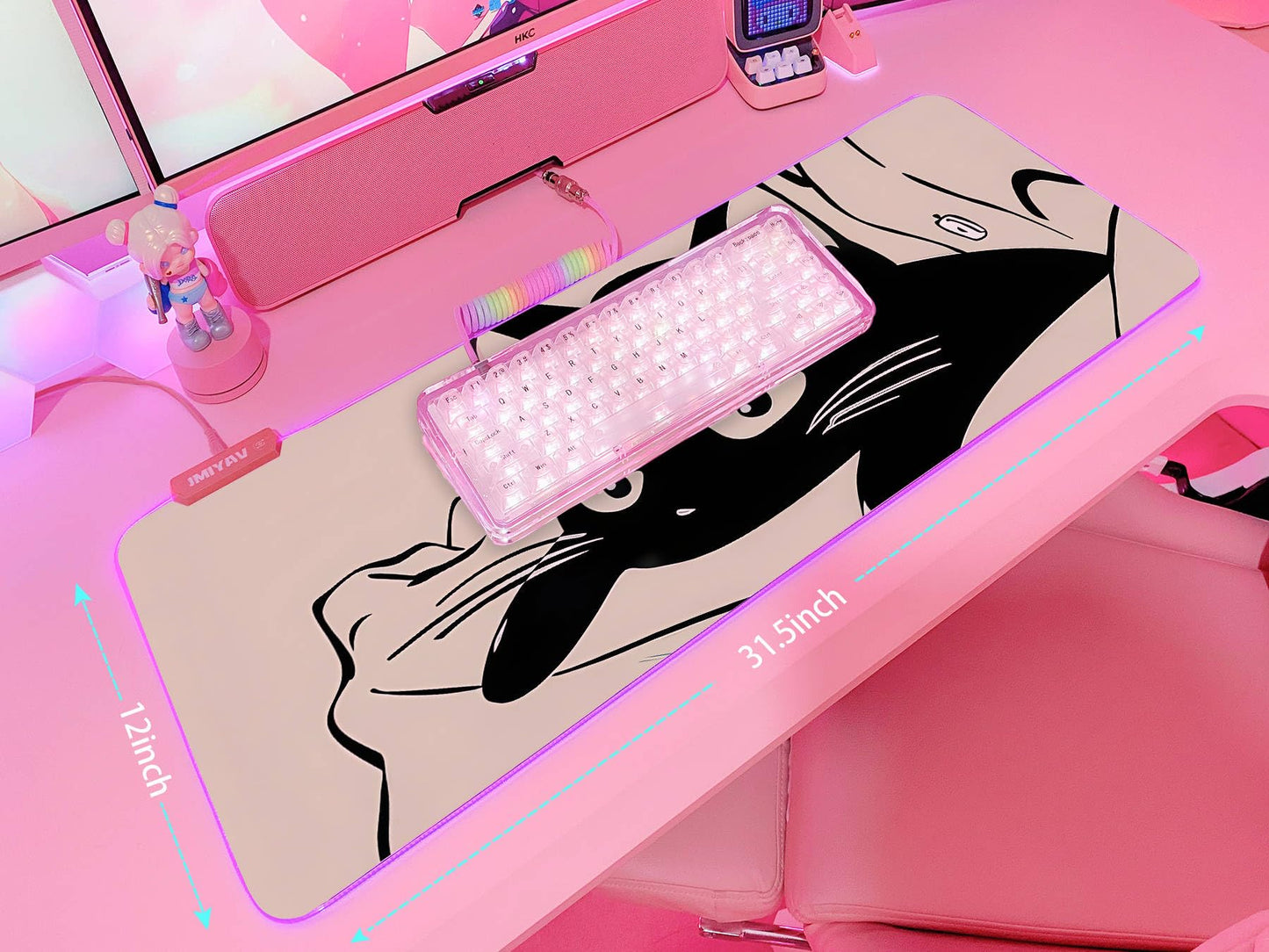 JMIYAV Pink RGB Gaming Mouse Pad 31.5x12 Inch PC XL Large Extended Glowing Led Light Up Desk Pad Non-Slip Rubber Base Computer Cute Mousepad Mat Desk Accessories Gaming Setup 815
