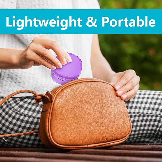 Purple Denture Cup Denture Bath Box Case with Lid Leakproof, Denture Holder Case Retainer Cleaning Container Mouth Guard Cleaner Case for Household, Travel, Office