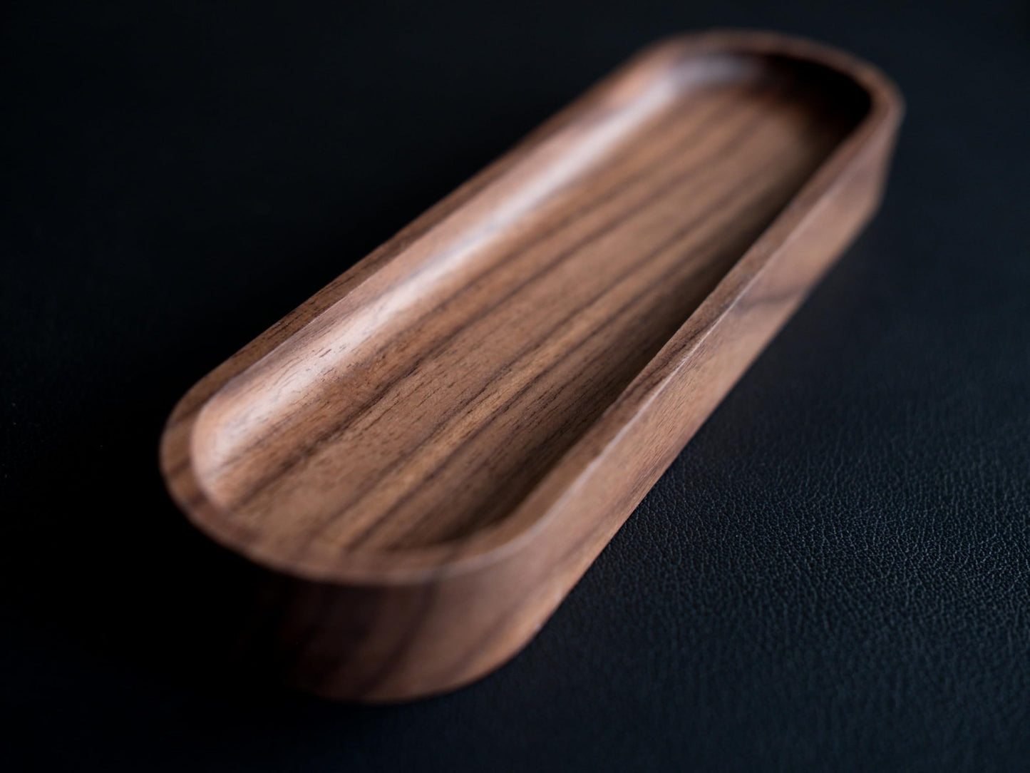Timber Box Design Walnut Wood Pen Tray, Minimalist Oval Wooden Pencil Holder, Office Desk Organizer, Writing Instrument Rest, Work Student Teacher Gift