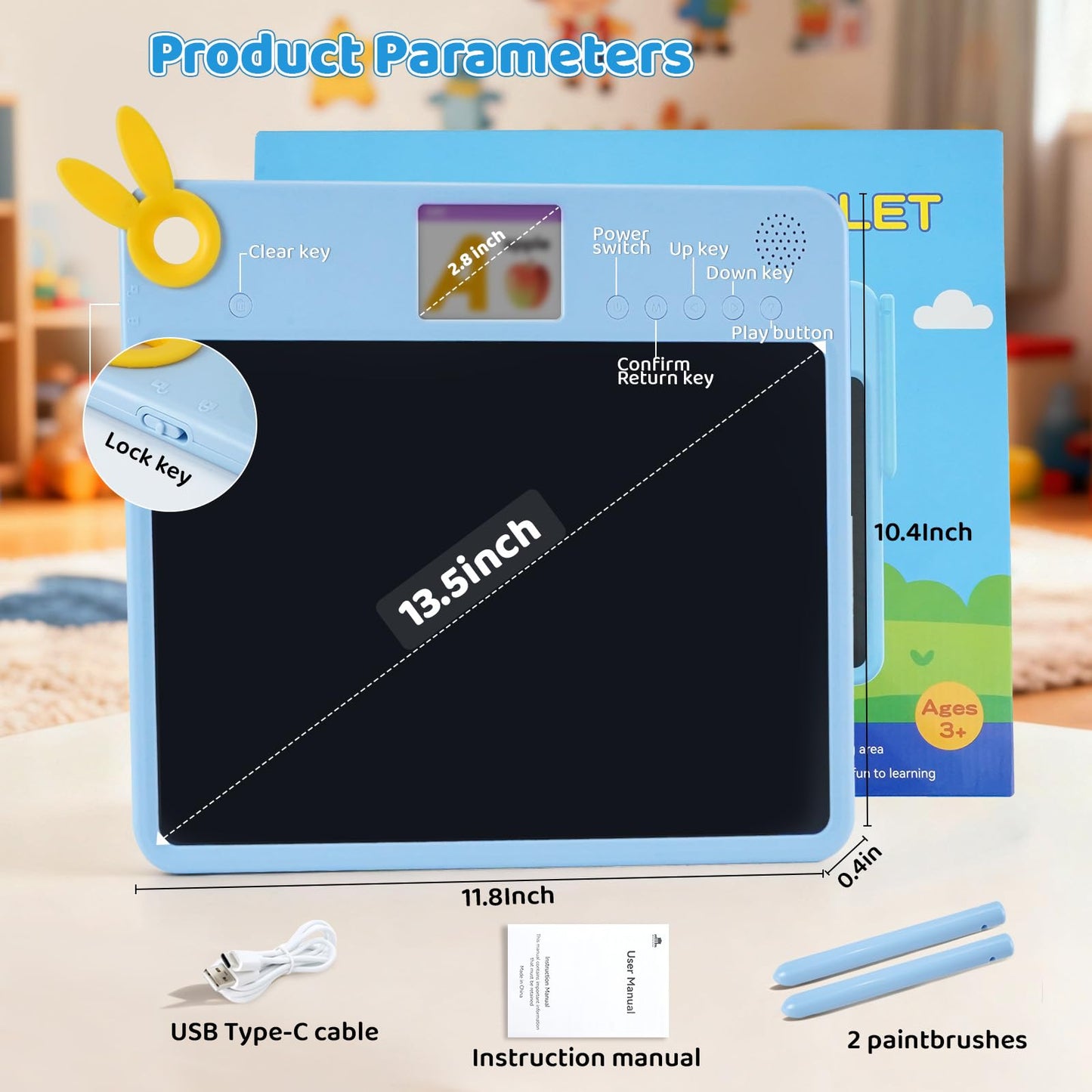 MING XIAO LCD Writing Tablet for Kids – 13.5'' Drawing Pad with 2.8'' Color Screen, Includes Traceable Drawings & Rich Content, Educational Writing Tablet for Kids Ages 3,4,5,6, Gifts for Boys & Girls