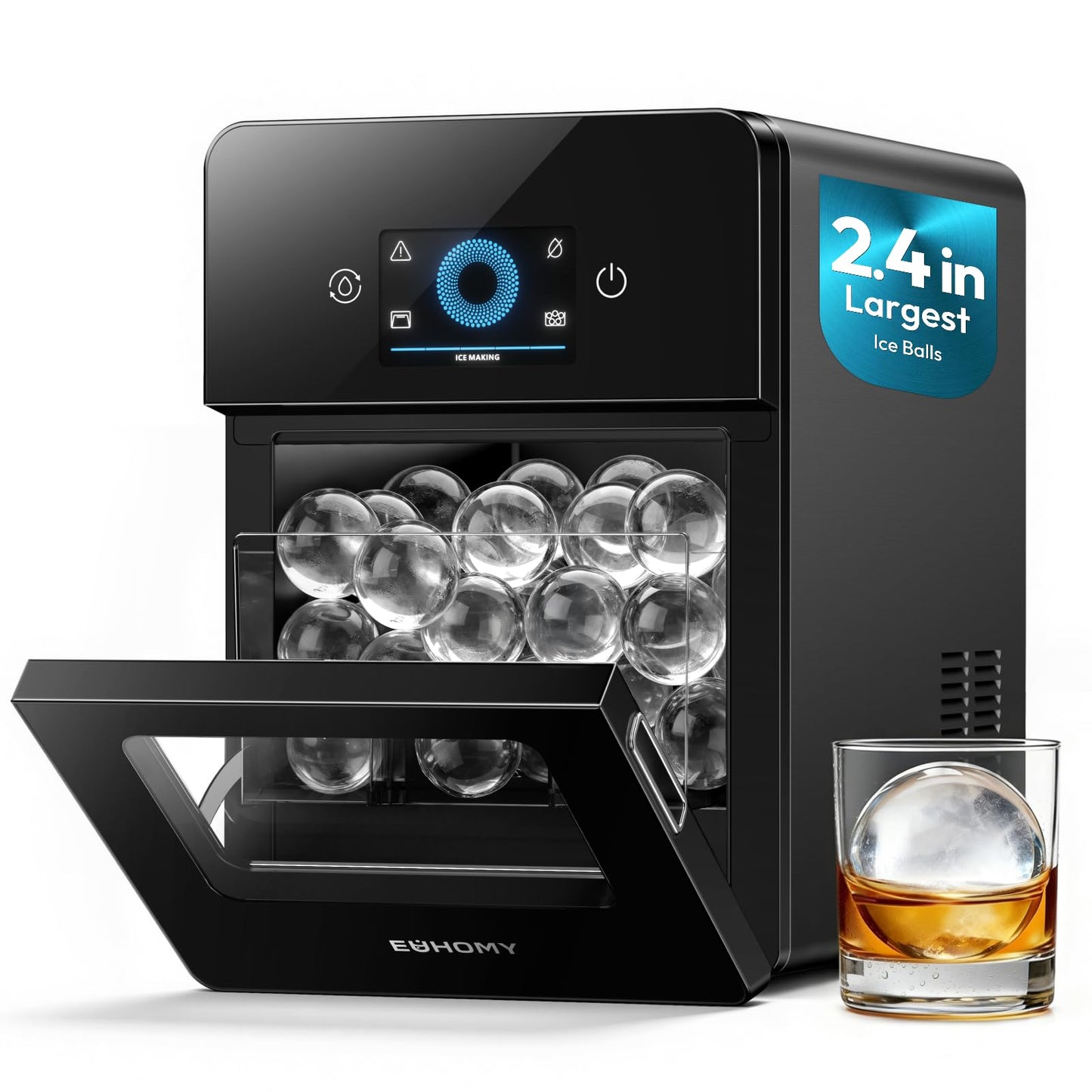EUHOMY 2.4" Ice Ball Maker Countertop, 3Pcs Ready in 40Mins, 108Pcs/Day, Self-Cleaning Sphere Ice Maker Machine with Crystal Clear Ice, Round Ice Cube Maker for Whiskey & Bourbon
