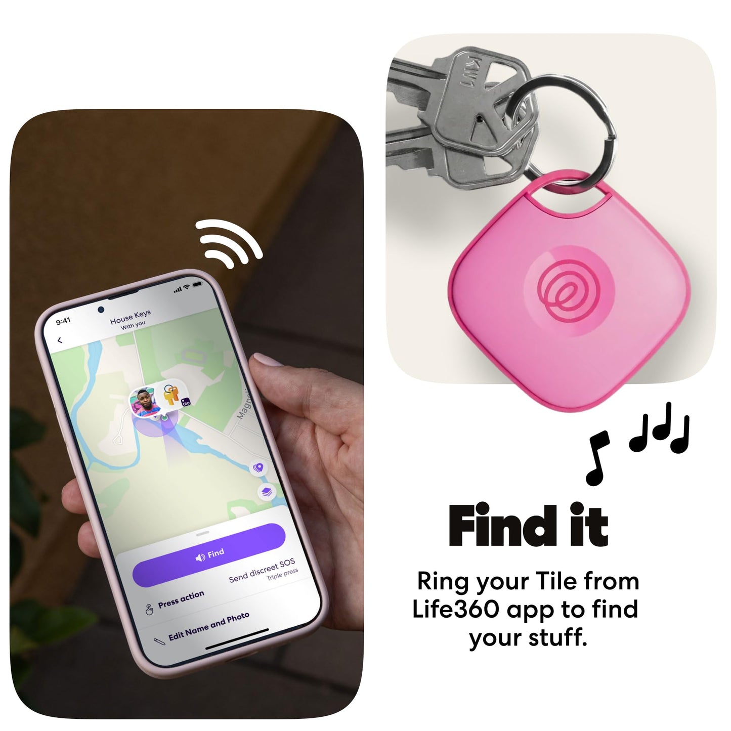 Life360 Tile - Bluetooth Tracker, Keys Finder and Item Locator for Keys, Bags and More. Phone Finder. Both iOS and Android Compatible. 1-Pack (Pink Punch)