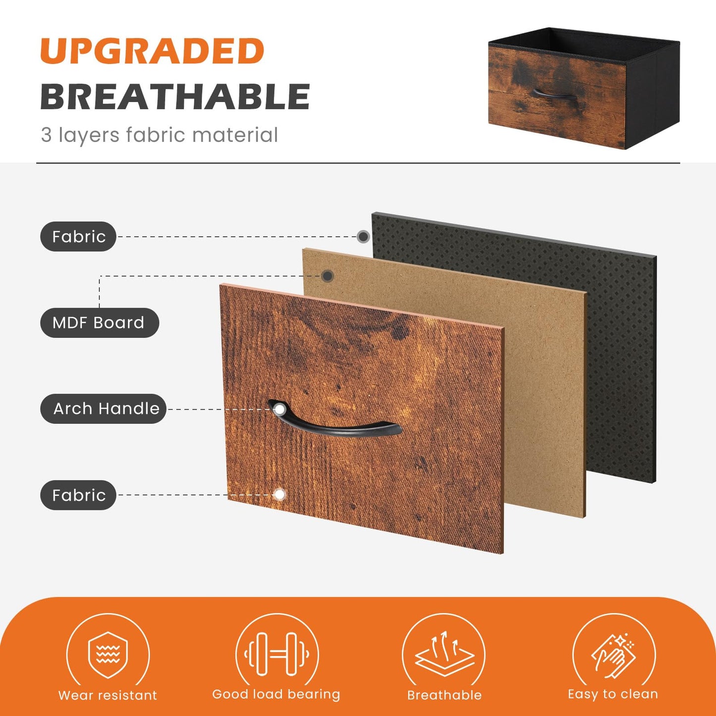 Sweetcrispy 4 Drawer Dresser, Fabric Storage Tower Organizer with Sturdy Steel Frame and Wood Top, Easy Pull Handles, for Bedroom, Closet, Entryway, Hallway, Brown